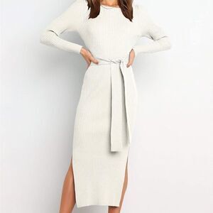 Long sleeve sweater dress white